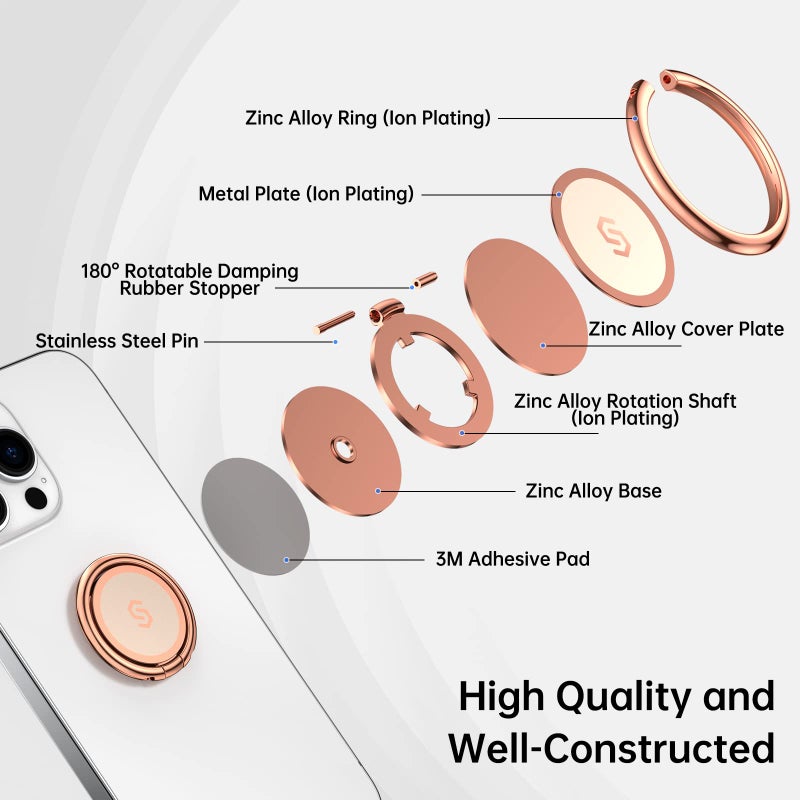 Syncwire Cell Phone Ring Holder Stand, 360 Degree Rotation Finger Ring Kickstand with Polished Metal Phone Grip for Magnetic Car Mount Compatible with iPhone, Samsung, LG, Pixel - Rose Gold - Image 2